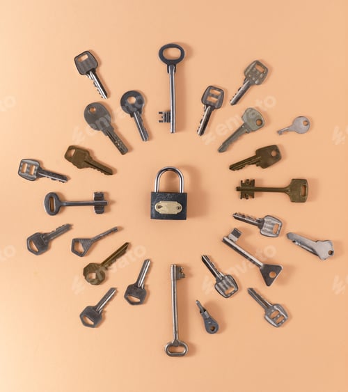 Preview: Key pattern. Background from different old keys. view from above.
