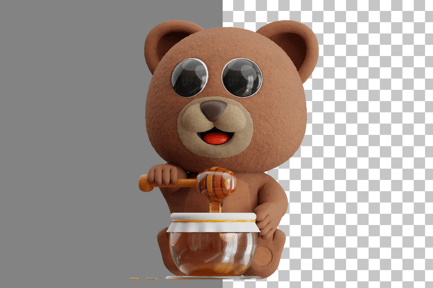 Aperçu: Illustration 3D d'un ours de dessin animé mangeant du miel