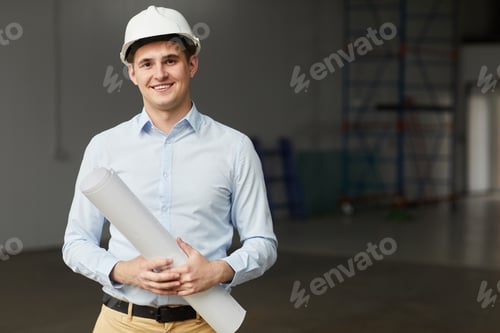 Preview: Young architect with blueprint
