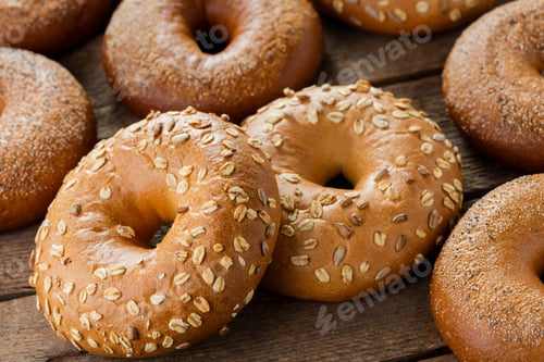Preview: Oatmeal Bagels on a Wood Surface