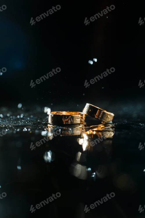 Preview: Gold wedding rings with water splashes