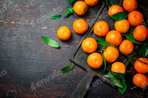 Preview: Fragrant fresh tangerines on a cutting board.