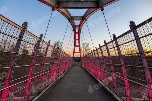 Preview: Pedestrian Bridge over the Highway during a sunny colorful sunset