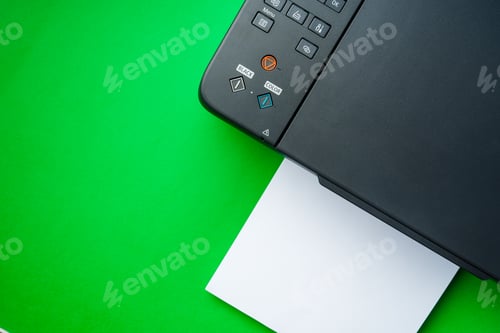 Preview: Modern printer with paper on green background