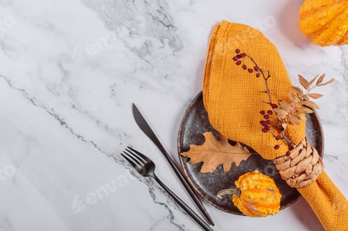 Preview: Autumn table setting with pumpkin decorations