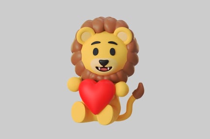 Preview: Cartoon lion holding heart object