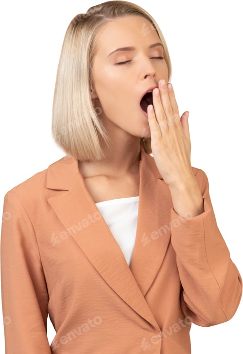 Preview: a woman with her hand to her mouth yawning
