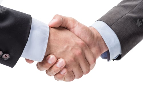Preview: partial view of business people shaking hands isolated on white