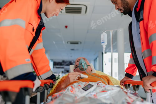 Preview: Rescuers taking care of patient from ambulance.