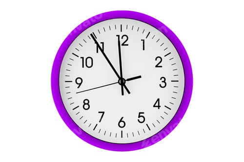 Preview: Purple, violet watch, wall clock 11 hours 45 minutes on isolated or white background