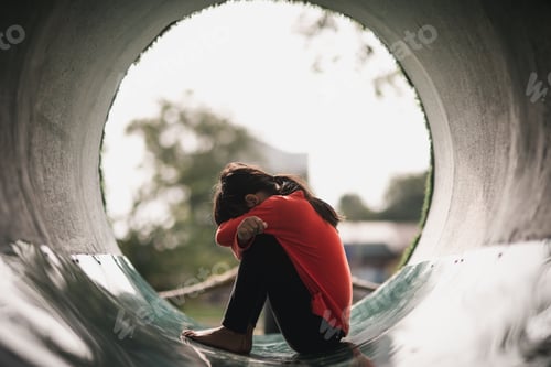 Preview: A lonely Asian girl sit alone in the park, Sad thai girl thinks something, sad girl concept