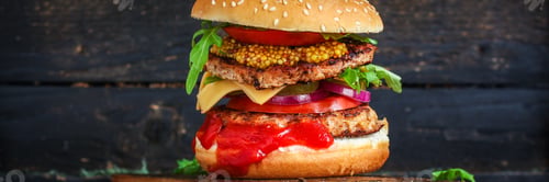 Preview: Burger Meat Cutlet Beef Steak, Tomato, Sauce And Lettuce (Tasty Meat Snack Sandwich) Menu Concept