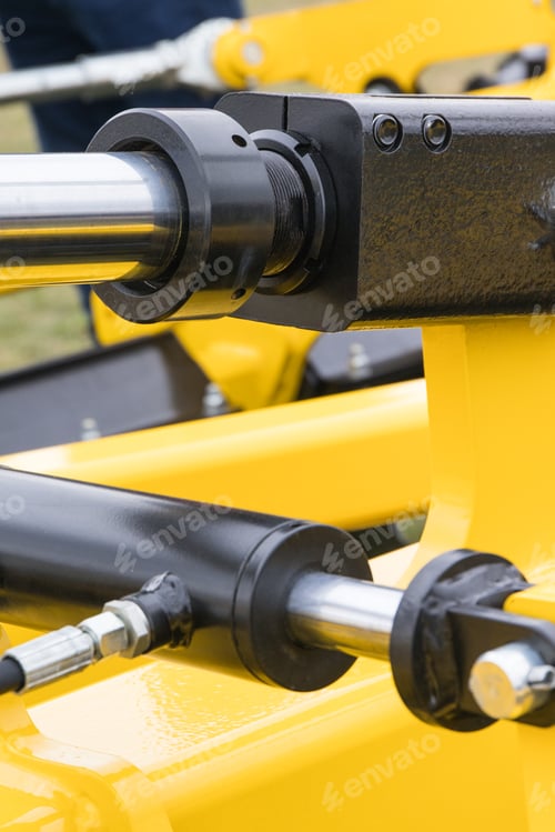Preview: Black pistons or actuators as part of pneumatic or hydraulic machine. Technology