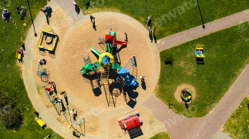 Preview: View from the height of the playground and vacationing people in Drozdy in Minsk.Belarus