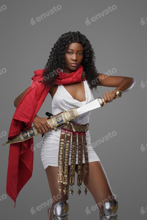 Preview: African roman woman warrior with wavy hairs and gladius