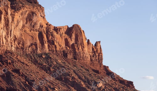 Preview: Desert Rocky Mountain American Landscape. Sunset Sky.