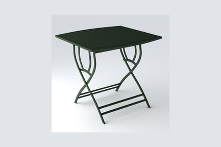 Aperçu: Table carrée avec pieds en forme de X et structure en zigzag