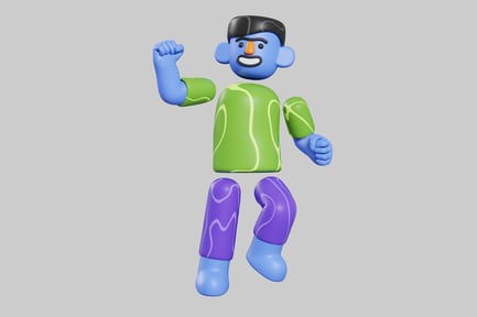 Preview: Cartoon-style figure in blue, green, and purple.