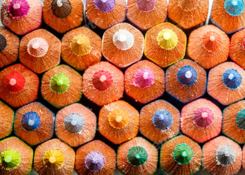 Preview: Assortment of colored pencils. Close up