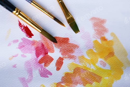 Preview: Colorful Watercolor Paint Strokes with Paintbrushes