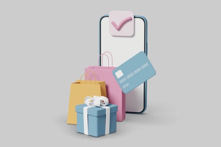 Preview: Smartphone with credit card and shopping bags.