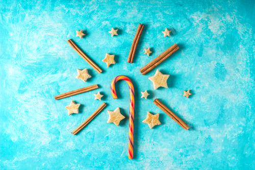 Preview: Christmas sweets on the blue background top view