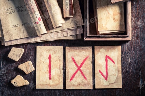 Preview: Vintage fortune teller from rune cards based on antique scrolls