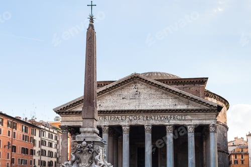 Preview: facade of Pantheon and egyptian obelisk