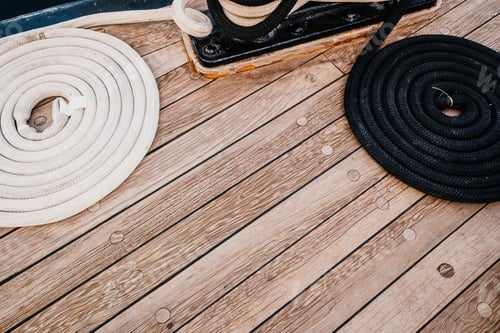 Preview: Boat mooring ropes wound on a sailboat.