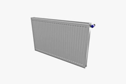 Preview: White rectangular radiator with grid pattern and control knobs
