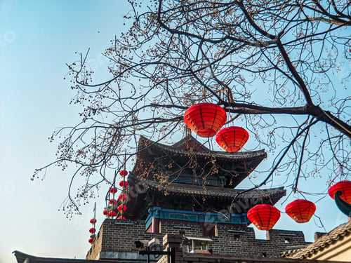 Preview: Low angle shot of a Japanese temple
