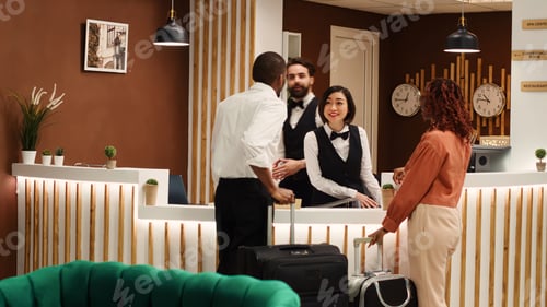 Preview: Hotel administrator handing booking file