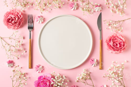 Preview: Spring and mothers day table layout with plate and tableware