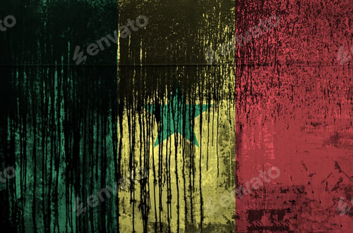 Preview: Senegal flag depicted in paint colors on old and dirty oil barrel wall close up