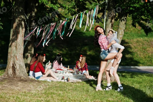Preview: Two sexy girls at short shorts posed and having fun on bachelorette party