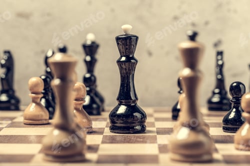 Preview: chess pieces on the board in blur selective focus