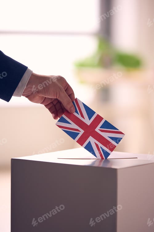 Preview: Person Voting With Union Jack Flag In Ballot Box