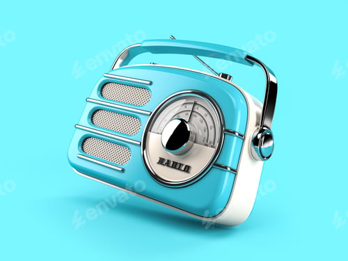 Preview: Blue vintage radio on blue background.