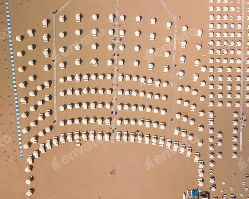 Preview: Aerial view of beach umbrellas on the Romagna Riviera