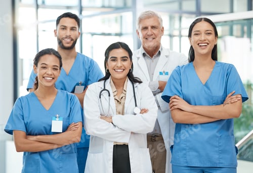 Preview: Shot of a group of medical practitioners standing together in a hospital