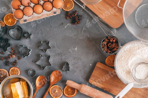 Preview: Christmas pastry cooking. Christmas cooking festive concept