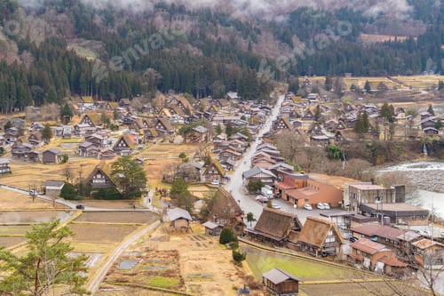 Preview: Cottage houses in Shirakawago village in summer season, Gifu, Japan.