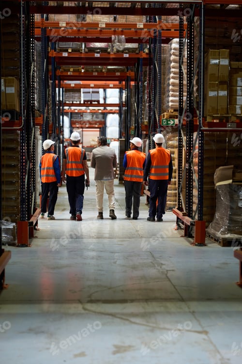 Preview: Logistics team walking in warehouse during inspection