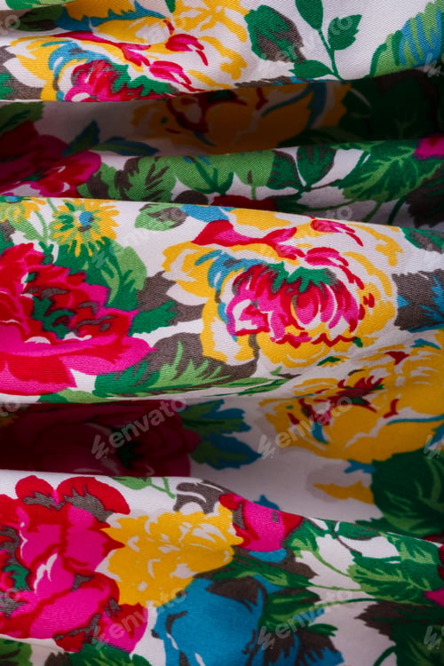 Preview: Texture Of A Fabric In A Flower. Close Up Of Retro Tapestry Fabric Pattern With Classical Image Of