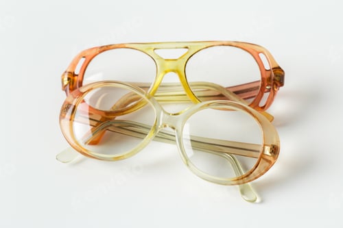 Preview: Colorful glasses stacked on a white surface in bright light