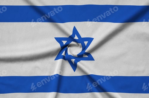 Preview: Israel flag is depicted on a sports cloth fabric with many folds. Sport team waving banner