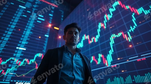 Preview: Confident Business Leader with Stock Market Visuals