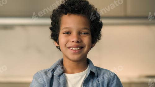 Preview: Little boy happy African American ethnic child son toddler baby face smiling emotions schoolboy