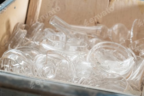 Preview: Broken glass for recycling and items making in crate