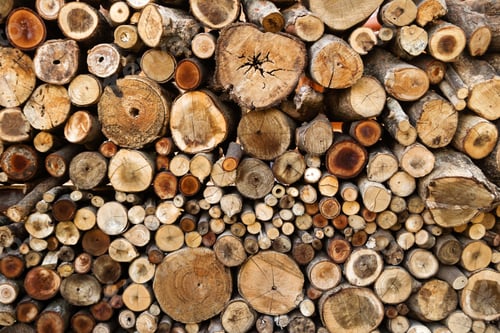 Preview: Wall from dry chopped firewood logs stacked up on top of each other in a pile